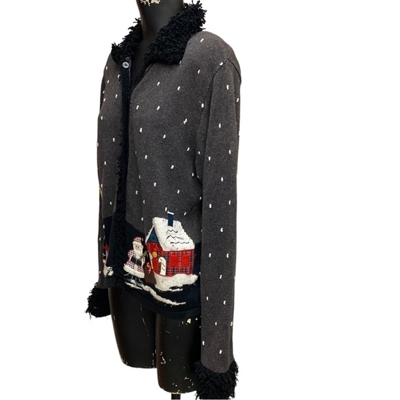 Karen Scott Christmas Gray Cotton Blend Cardigan Sweater Size Medium - Picture 3 of 5